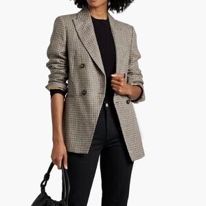 BRUNELLO CUCINELLI Women’s Double-breasted houndstooth linen blazer in Gold NWT